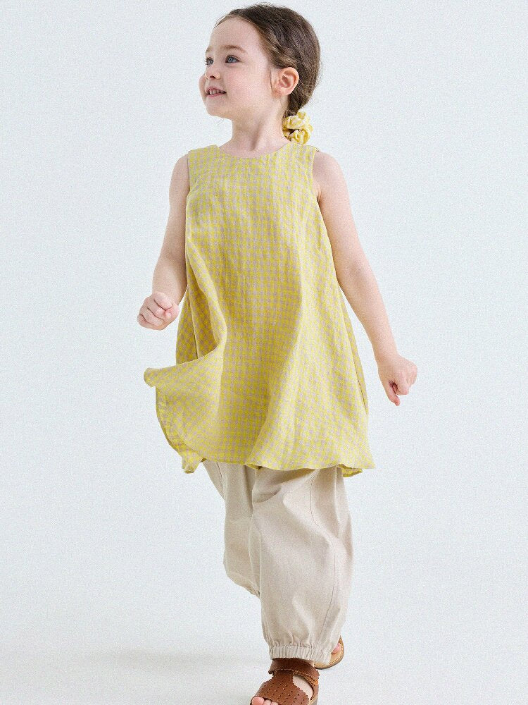 Gingham Plaid Linen Sundress チェック ノースリーブワンピース【mh0013186】