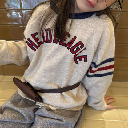 -長袖セーター ニット素材 ラグラン袖 刺繡ロゴ トップス【mh0011422】 - mamahalo shop - ニット・セーター -  べビー服 - 子供服 - 男の子 - 女の子