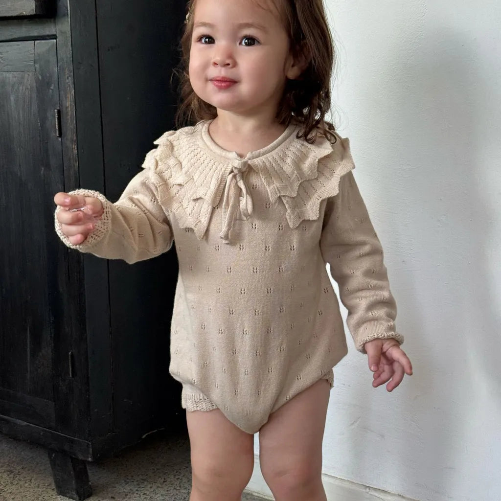 -ビッグカラーリボン付きニットロンパース【mh0011149】 - mamahalo shop - 長袖ロンパース -  べビー服 - 子供服 - 男の子 - 女の子