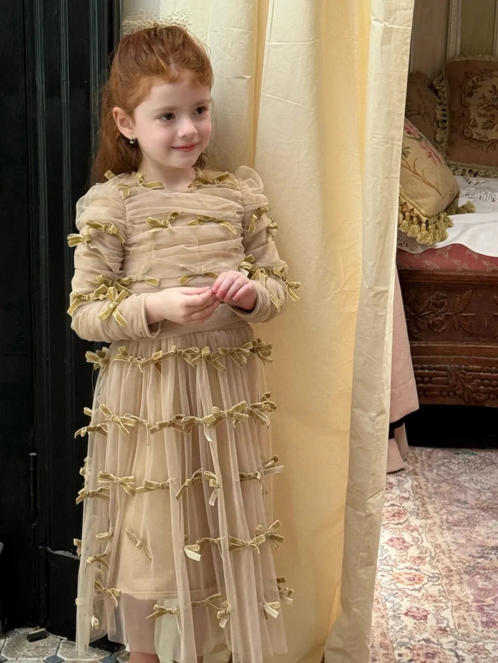 -ベロアリボンチュールロングドレスワンピース【mh0011210】 - mamahalo shop - 長袖ワンピース -  べビー服 - 子供服 - 男の子 - 女の子