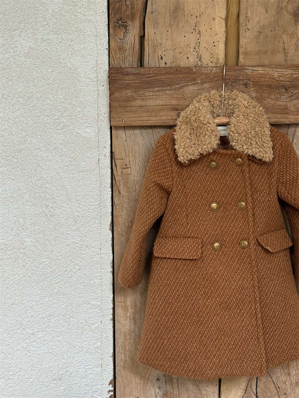 -ミドル丈コート ファーカラー プレッピーツイード風アウター【mh0011441】 - mamahalo shop - ショートコート・ジャケット・ジャンパー -  べビー服 - 子供服 - 男の子 - 女の子