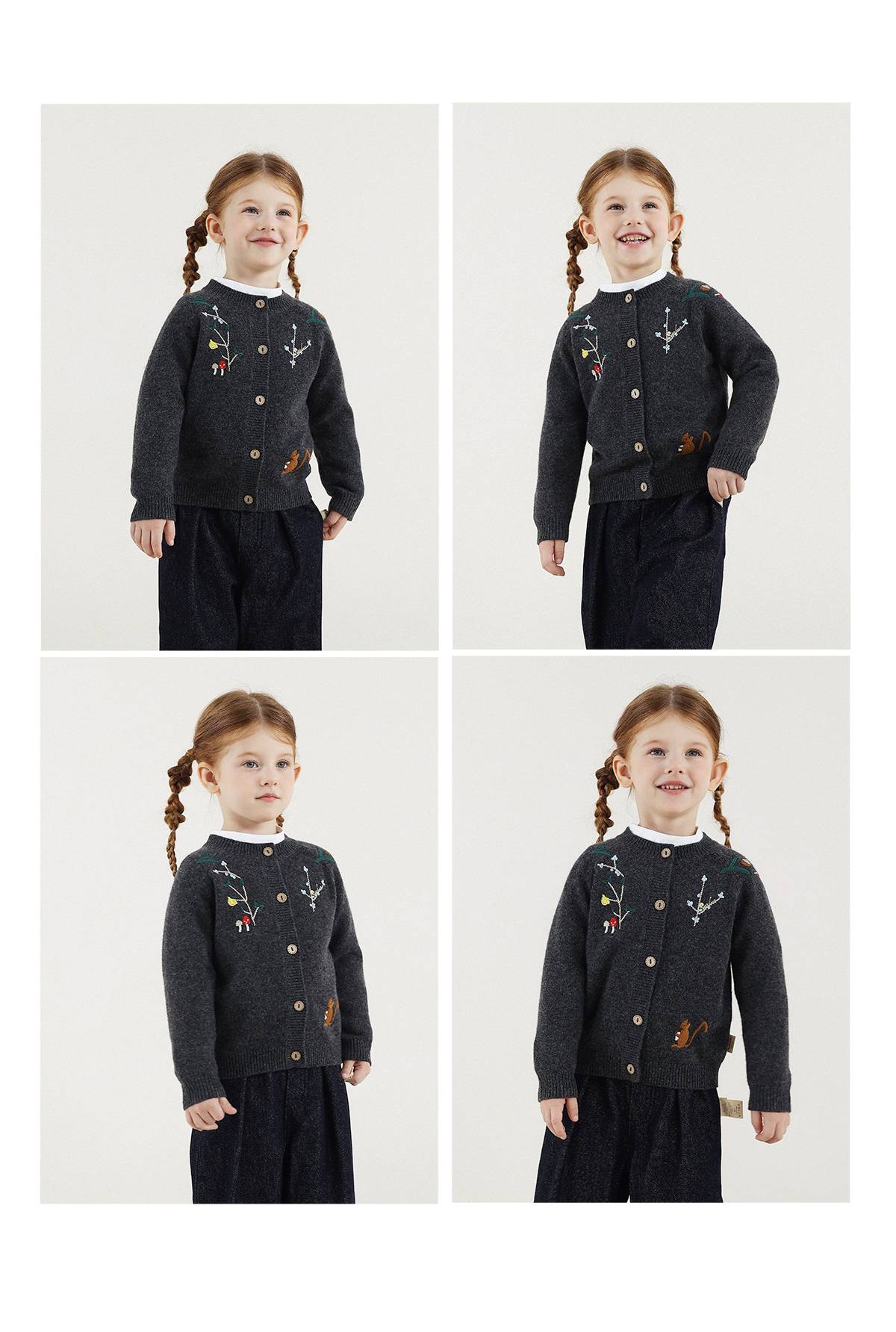 -長袖カーディガン ウール混紡 刺繍デザイン クルーネック【mh0011343】 - mamahalo shop - カーディガン・パーカー -  べビー服 - 子供服 - 男の子 - 女の子