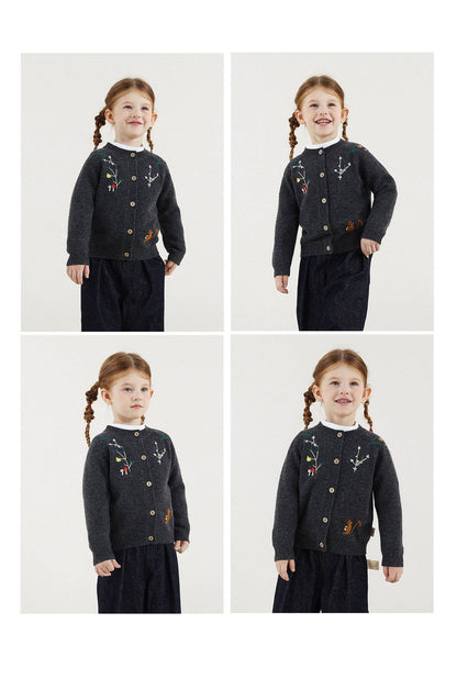 -長袖カーディガン ウール混紡 刺繍デザイン クルーネック【mh0011343】 - mamahalo shop - カーディガン・パーカー -  べビー服 - 子供服 - 男の子 - 女の子