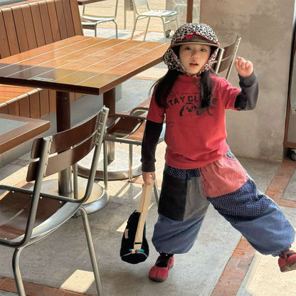 -パッチワークロングパンツ デニム調 キルティング 中綿入り【mh0011424】 - mamahalo shop - ロングパンツ・スウェットパンツ -  べビー服 - 子供服 - 男の子 - 女の子