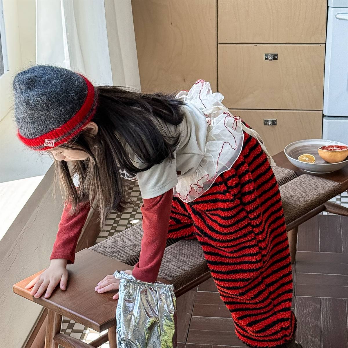 -ロングパンツ シープボア ボーダー柄 もこもこボア 長ズボン【mh0011400】 - mamahalo shop - ロングパンツ・スウェットパンツ -  べビー服 - 子供服 - 男の子 - 女の子