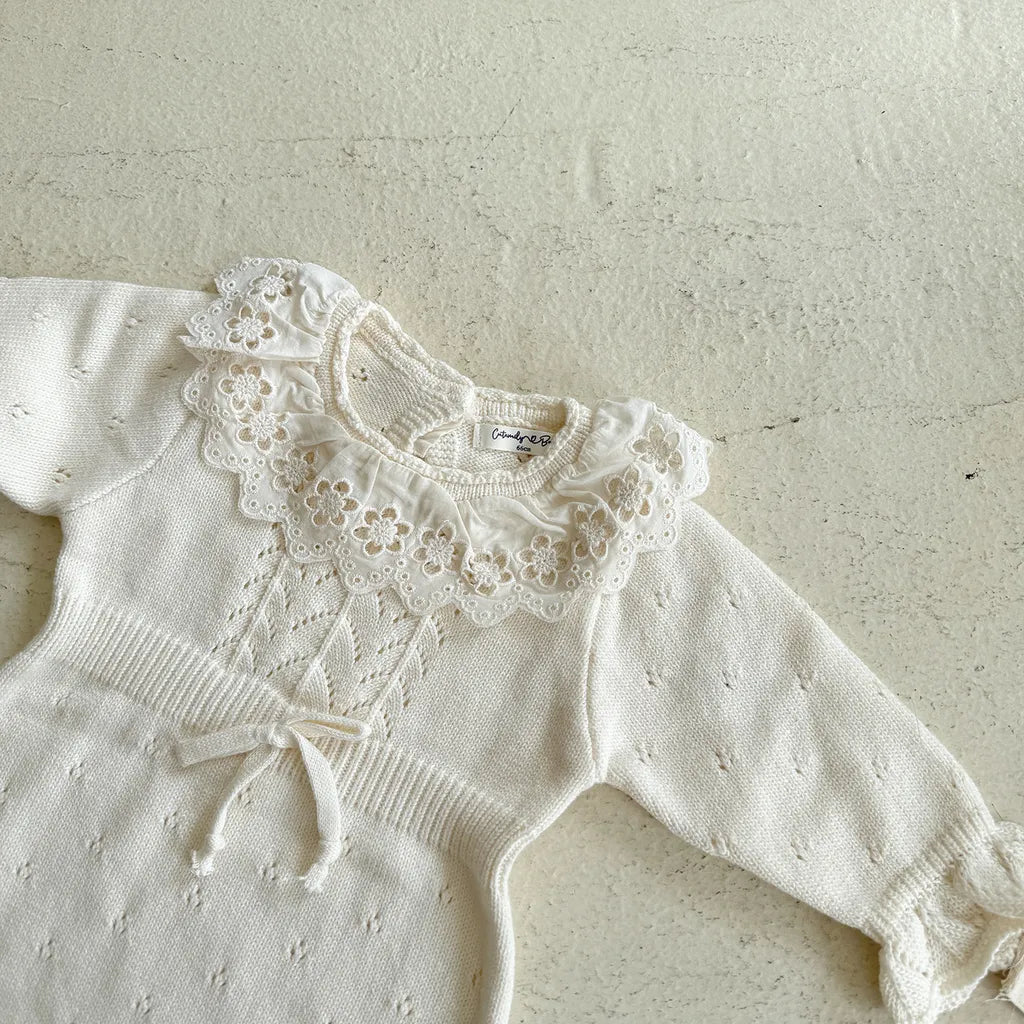 -花柄レース襟付き長袖ニットロンパース【mh0011150】 - mamahalo shop - 長袖ロンパース -  べビー服 - 子供服 - 男の子 - 女の子