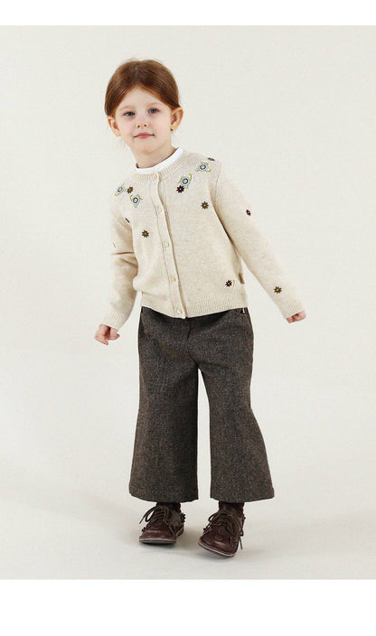 -長袖カーディガン ウール混紡 刺繍デザイン クルーネック【mh0011343】 - mamahalo shop - カーディガン・パーカー -  べビー服 - 子供服 - 男の子 - 女の子