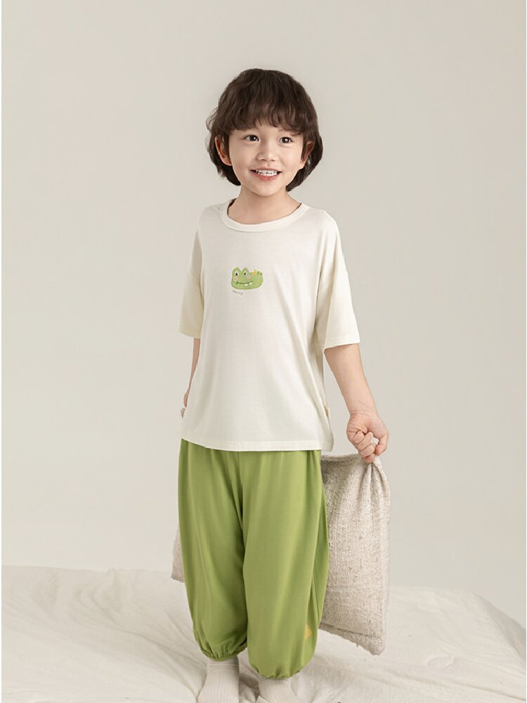 Cartoon Print Viscose Loungewear Set プリント ビスコース 半袖 ルームウェア 上下セット【mh0012733】