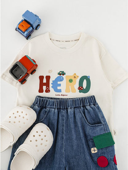 Graphic Explorer Hero Tシャツ デニムショートパンツ セットアップ【mh0012730】