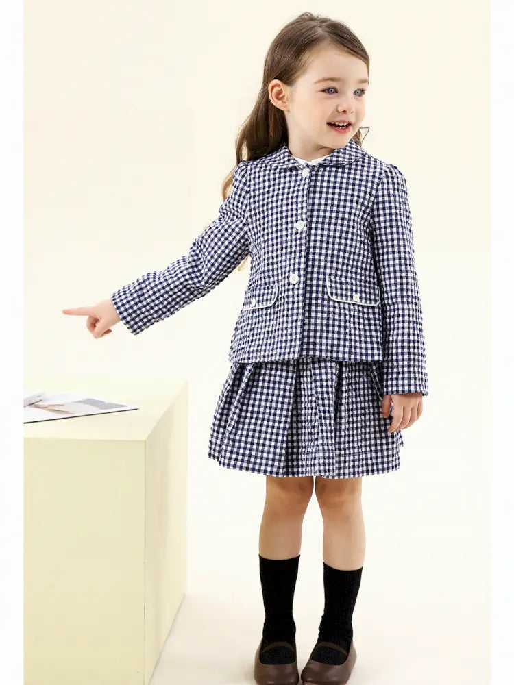 -フレンチスタイルチェックジャケット/ボックスプリーツスカート スーツ【mh0011299】 - mamahalo shop - 長袖セットアップ -  べビー服 - 子供服 - 男の子 - 女の子