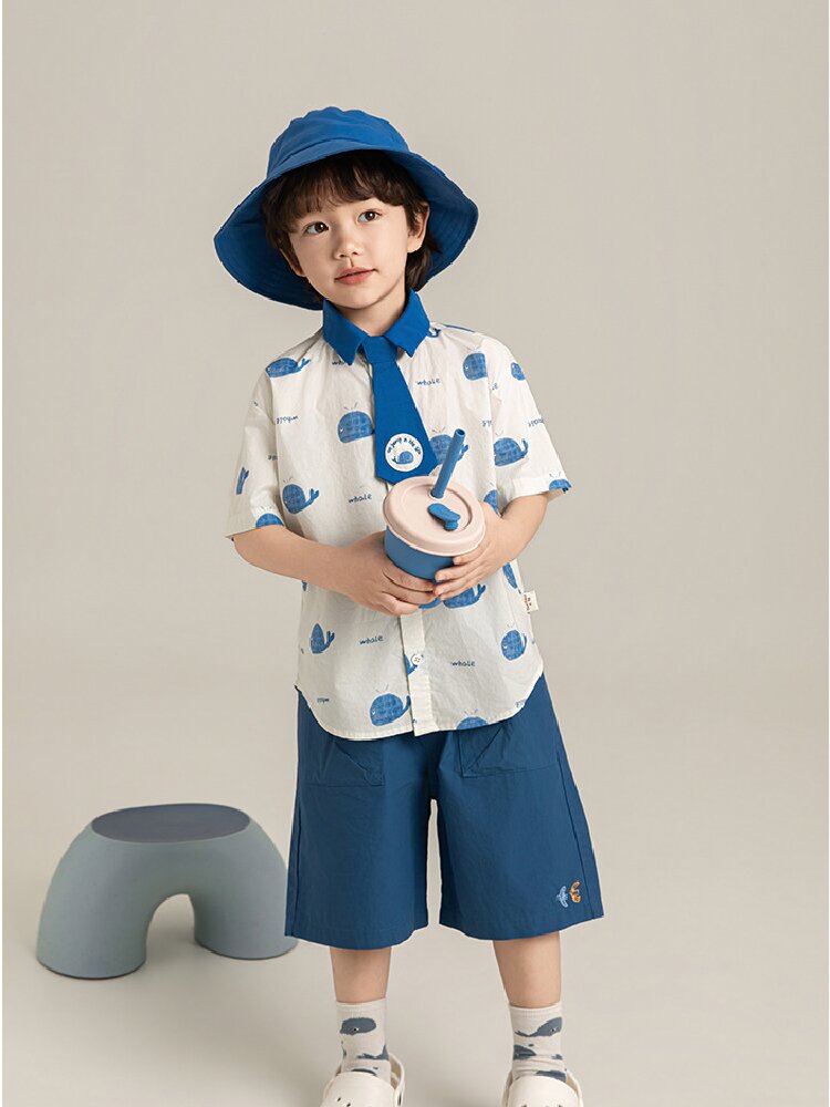 Elephant Whale Shirt ネクタイ付 アニマル 半袖シャツ【mh0012735】