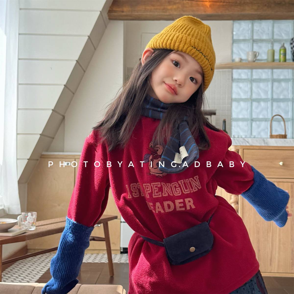 -長袖Tシャツ フリース素材 ハイネック ペンギン刺繍 プルオーバー【mh0011407】 - mamahalo shop - 長袖Tシャツ -  べビー服 - 子供服 - 男の子 - 女の子