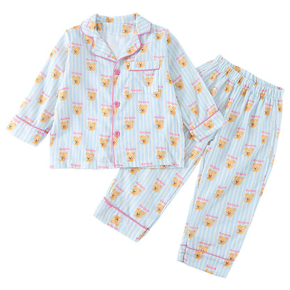 -ストライプくま/リボンプリント長袖パジャマセットアップ 2点セット【mh0011232】 - mamahalo shop - 長袖パジャマ -  べビー服 - 子供服 - 男の子 - 女の子