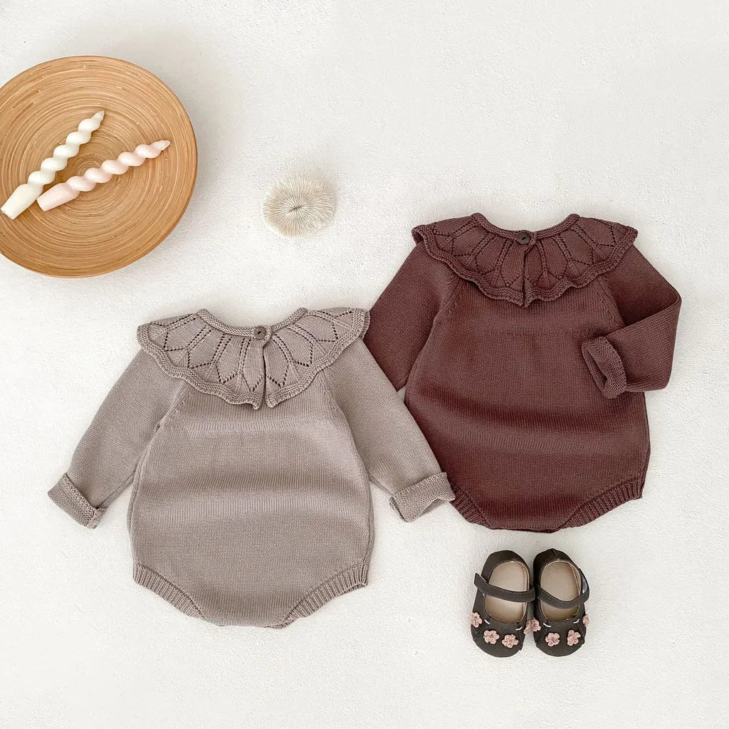 -ラッフルレースニット襟長袖ロンパース【mh0011077】 - mamahalo shop - 長袖ロンパース -  べビー服 - 子供服 - 男の子 - 女の子