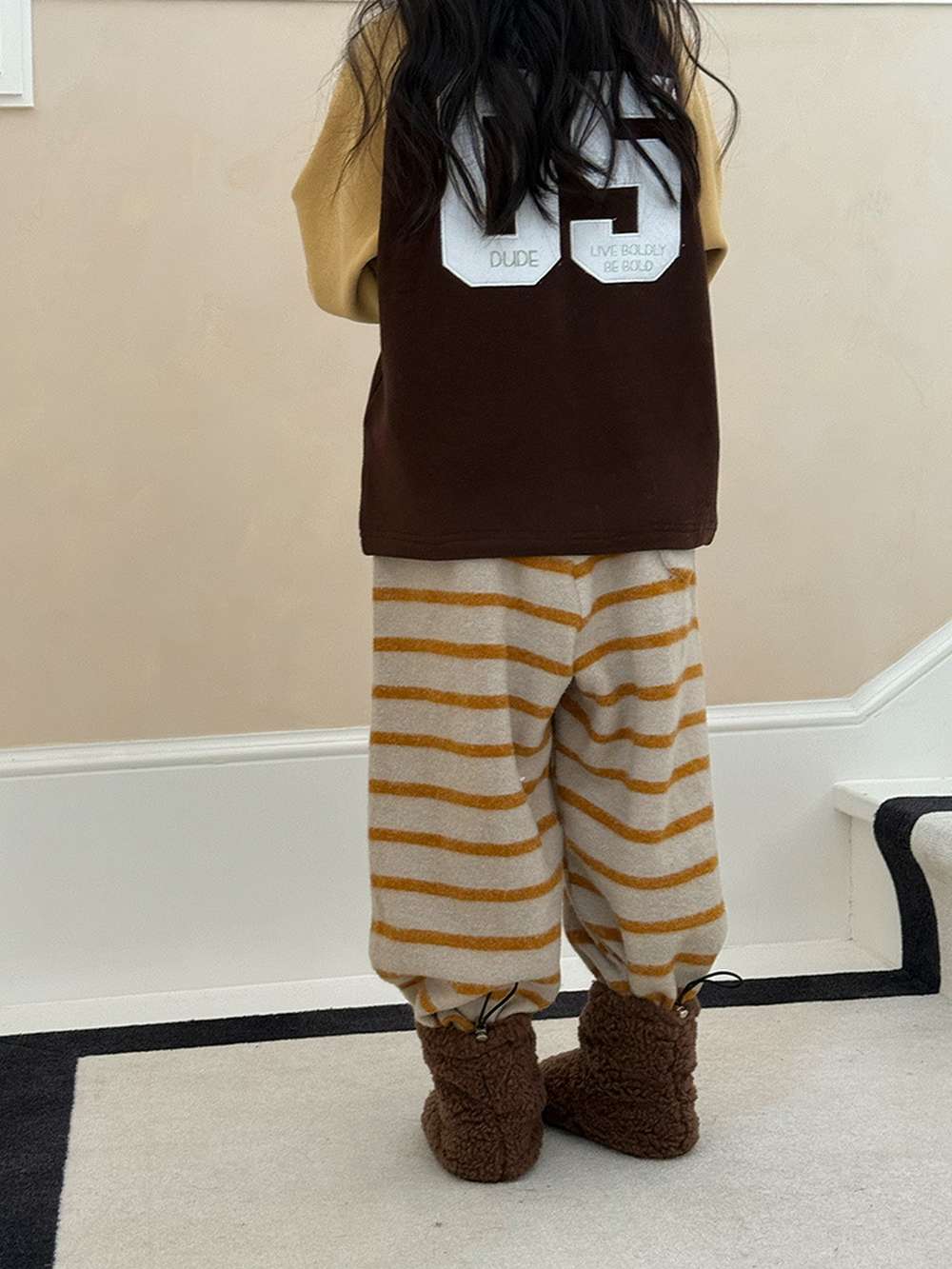 ロングボアパンツ もこもこ ボーダー スウェットパンツ【mh0011465】