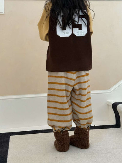 ロングボアパンツ もこもこ ボーダー スウェットパンツ【mh0011465】