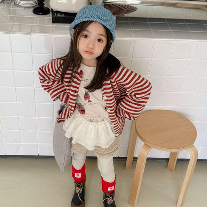 ボーダーニットカーディガン 襟付き 長袖 ボタン開閉 トップス【mh0011431】