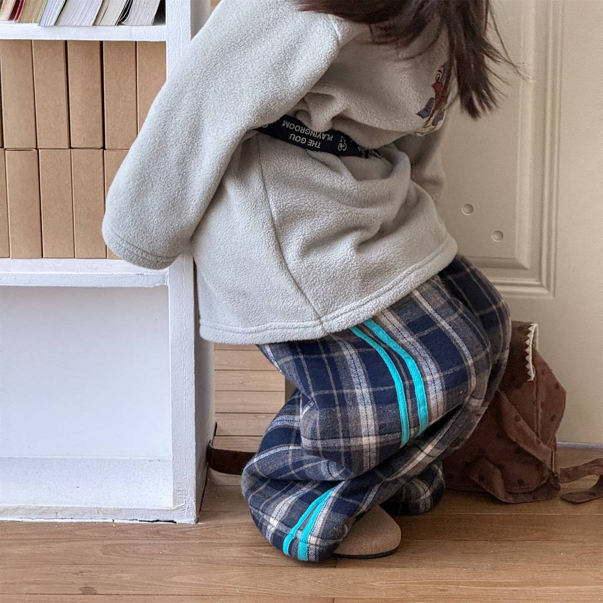 -裏起毛スウェットパンツ ロングパンツ カジュアル チェック サイドライン【mh0011402】 - mamahalo shop - ロングパンツ・スウェットパンツ -  べビー服 - 子供服 - 男の子 - 女の子