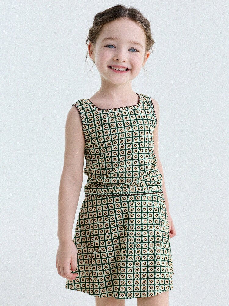 Retro Geometric Tank Top Skort ダイヤ柄 タンクトップ パンツインスカート【mh0013185】