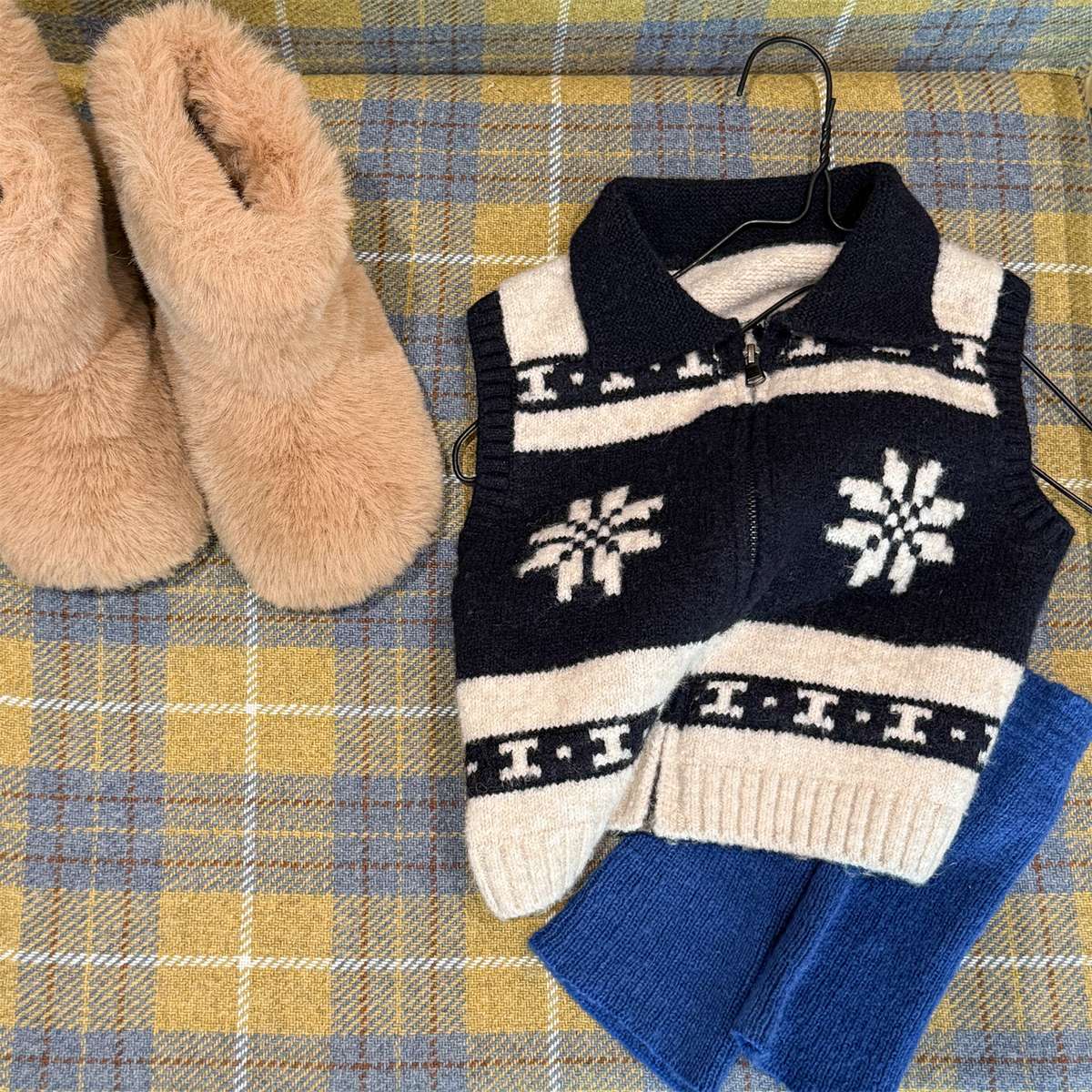 ニットベスト ジップアップ ノルディック柄 ノースリーブ トップス【mh0011429】