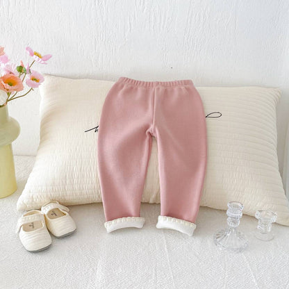 -ロングレギンスパンツ リブ生地 裏ボア あったか 裾メロウフリル スリムフィット【mh0011394】 - mamahalo shop - レギンスパンツ -  べビー服 - 子供服 - 男の子 - 女の子