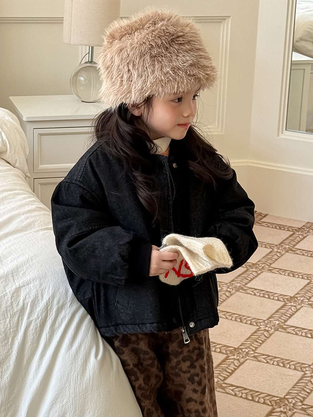 長袖デニムブルゾンジャケット | 中綿入り裏地付き | リブ袖 | 厚手冬アウター【mh0011469】