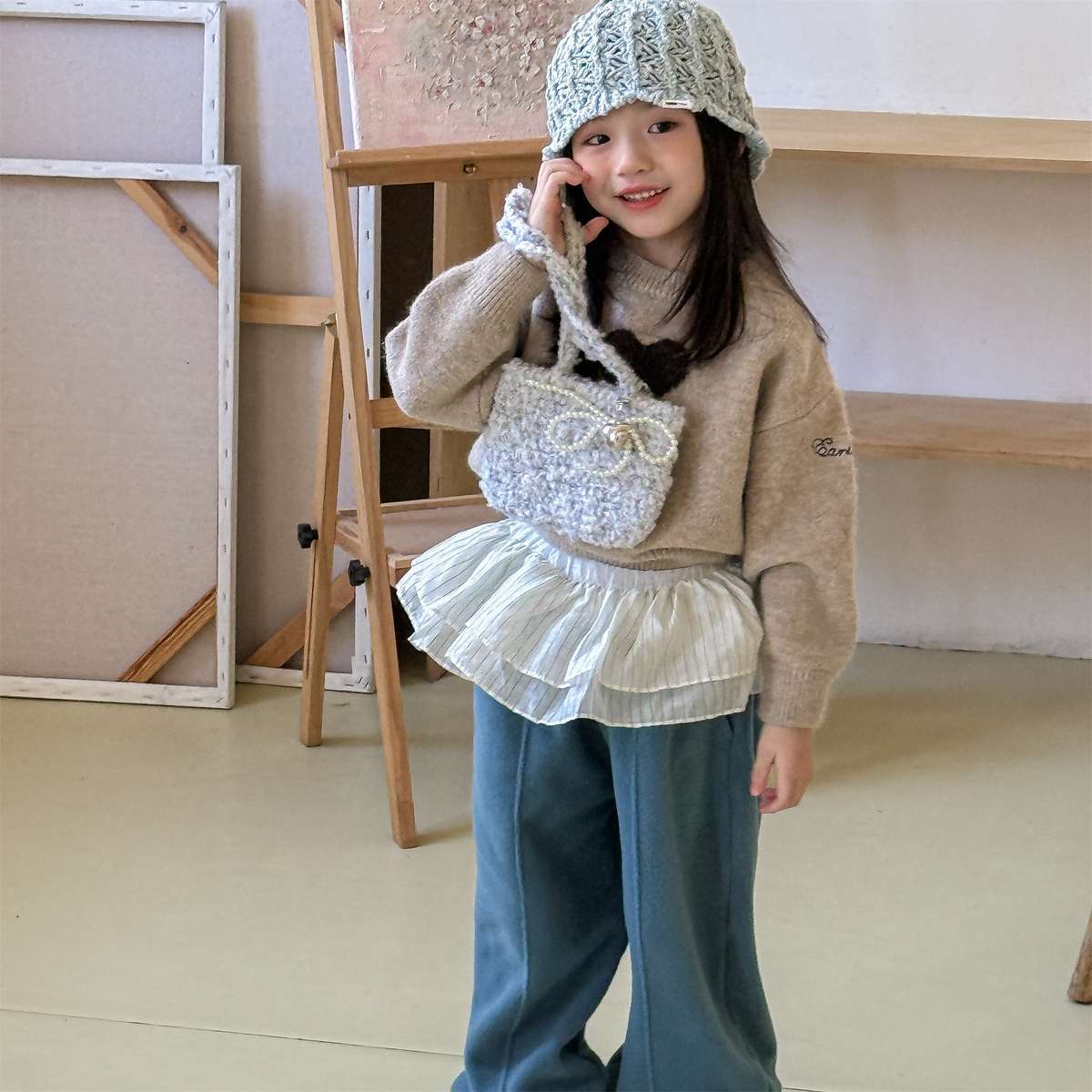 長袖ニット ハート柄プルオーバー クルーネック ゆるシルエット【mh0011432】