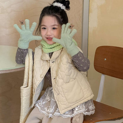 -キルティングベスト ノースリーブ 中綿入り 花柄プリント【mh0011425】 - mamahalo shop - ベスト -  べビー服 - 子供服 - 男の子 - 女の子