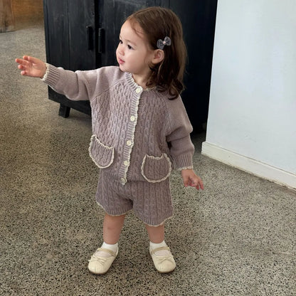 -ケーブルニットカーディガン+ショートパンツ 2点セット【mh0011169】 - mamahalo shop - 長袖セットアップ -  べビー服 - 子供服 - 男の子 - 女の子