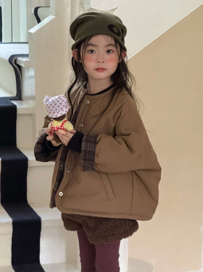 リバーシブルジャケット | 中綿入りウール混チェック柄 | バーン風アウター【mh0011468】