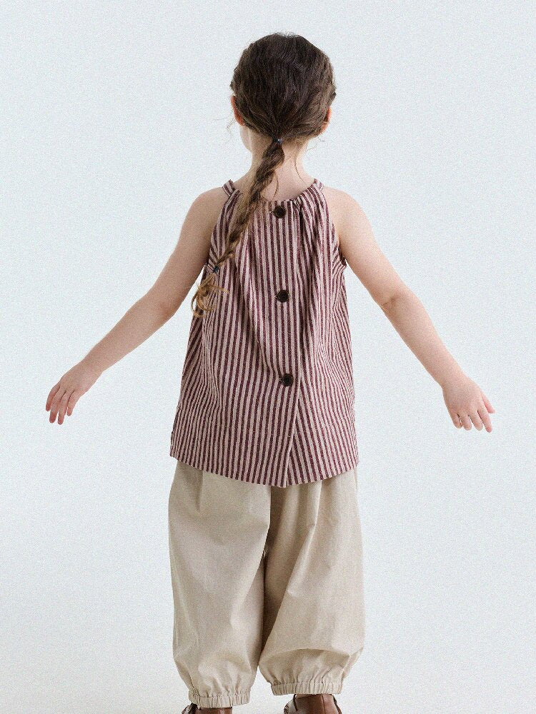 Striped Halterneck Cotton Linen Top ストライプ柄 ノースリーブトップス【mh0013198】