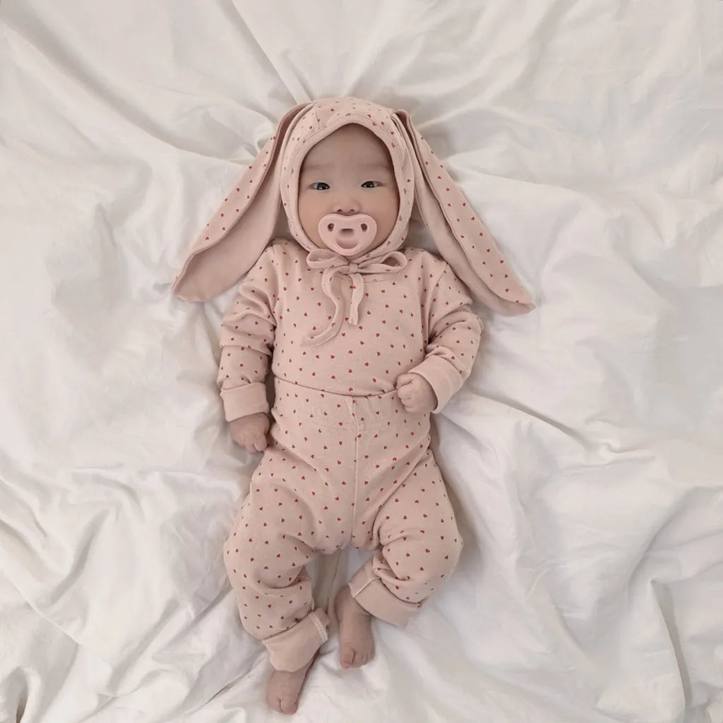 -ハートプリントトップス+レギンスセット うさ耳帽子 3点セット【mh0011177】 - mamahalo shop - 長袖セットアップ -  べビー服 - 子供服 - 男の子 - 女の子