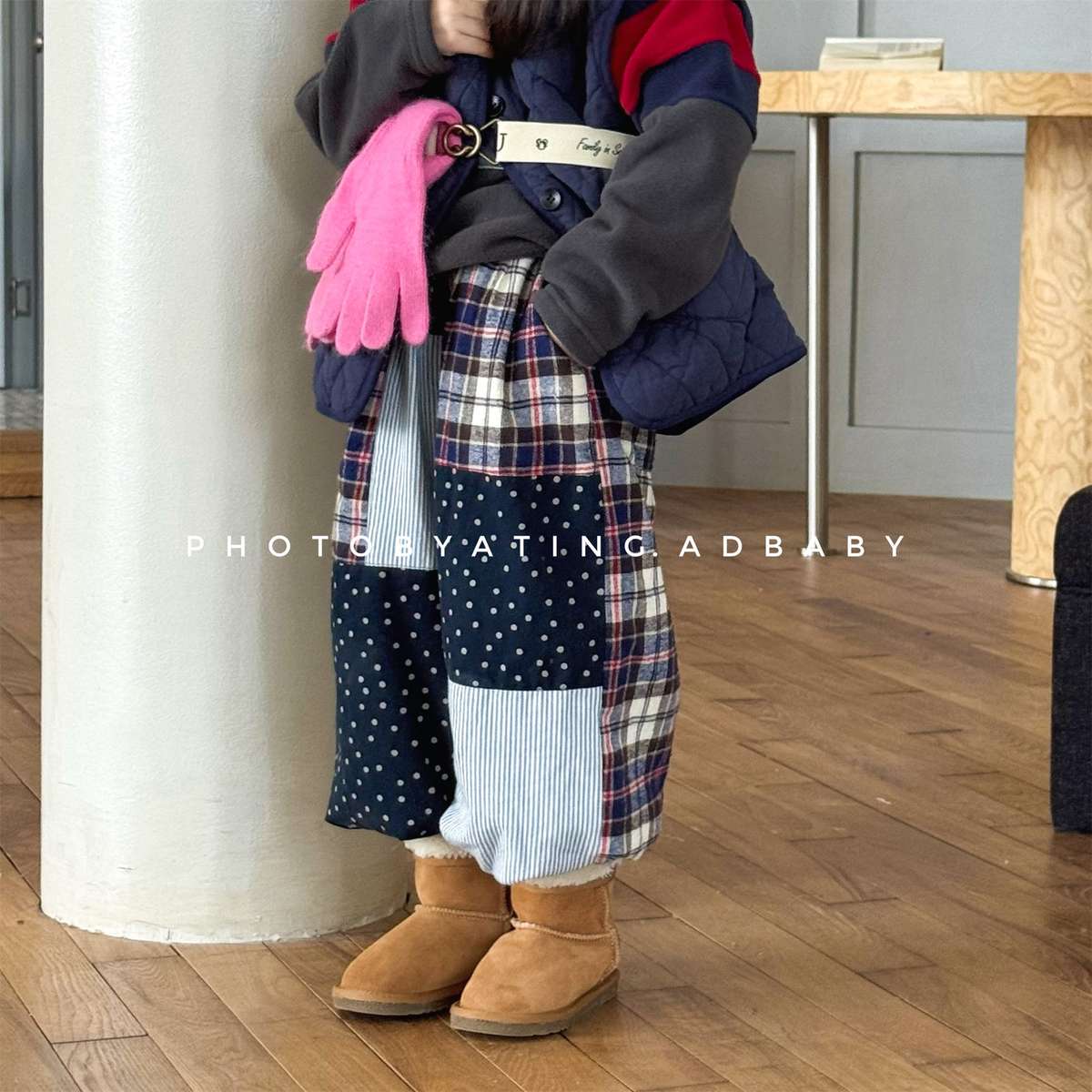 -パッチワークロングパンツ デニム調 キルティング 中綿入り【mh0011424】 - mamahalo shop - ロングパンツ・スウェットパンツ -  べビー服 - 子供服 - 男の子 - 女の子