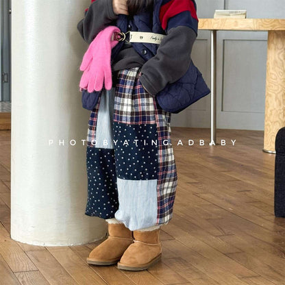 -パッチワークロングパンツ デニム調 キルティング 中綿入り【mh0011424】 - mamahalo shop - ロングパンツ・スウェットパンツ -  べビー服 - 子供服 - 男の子 - 女の子