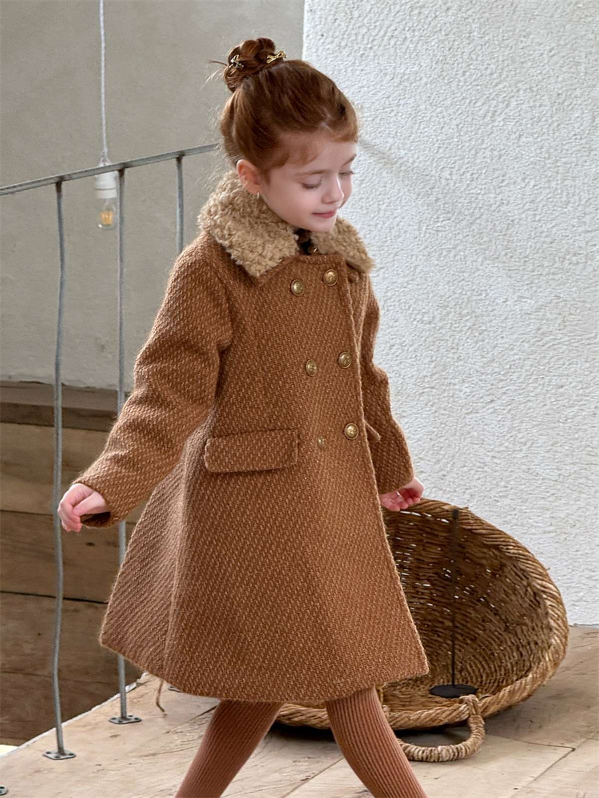 -ミドル丈コート ファーカラー プレッピーツイード風アウター【mh0011441】 - mamahalo shop - ショートコート・ジャケット・ジャンパー -  べビー服 - 子供服 - 男の子 - 女の子