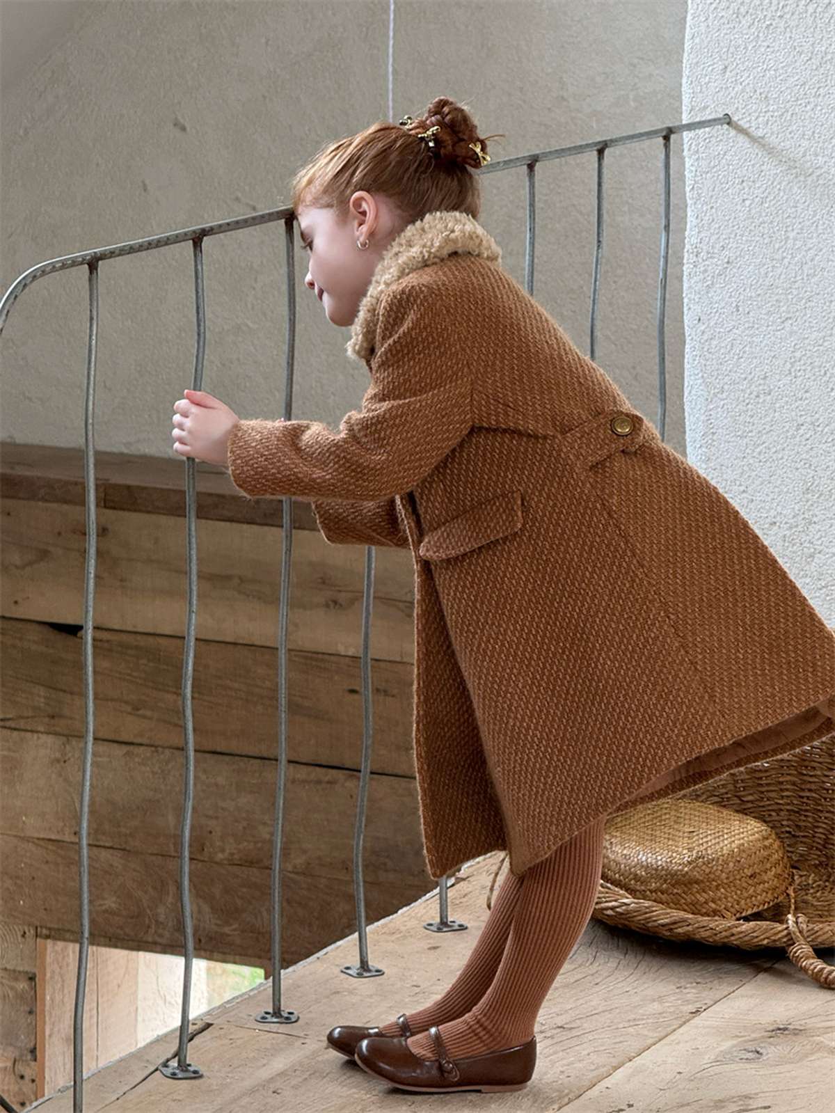 -ミドル丈コート ファーカラー プレッピーツイード風アウター【mh0011441】 - mamahalo shop - ショートコート・ジャケット・ジャンパー -  べビー服 - 子供服 - 男の子 - 女の子