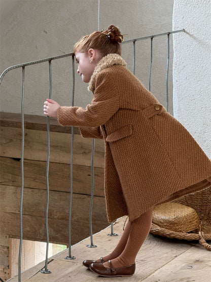 -ミドル丈コート ファーカラー プレッピーツイード風アウター【mh0011441】 - mamahalo shop - ショートコート・ジャケット・ジャンパー -  べビー服 - 子供服 - 男の子 - 女の子