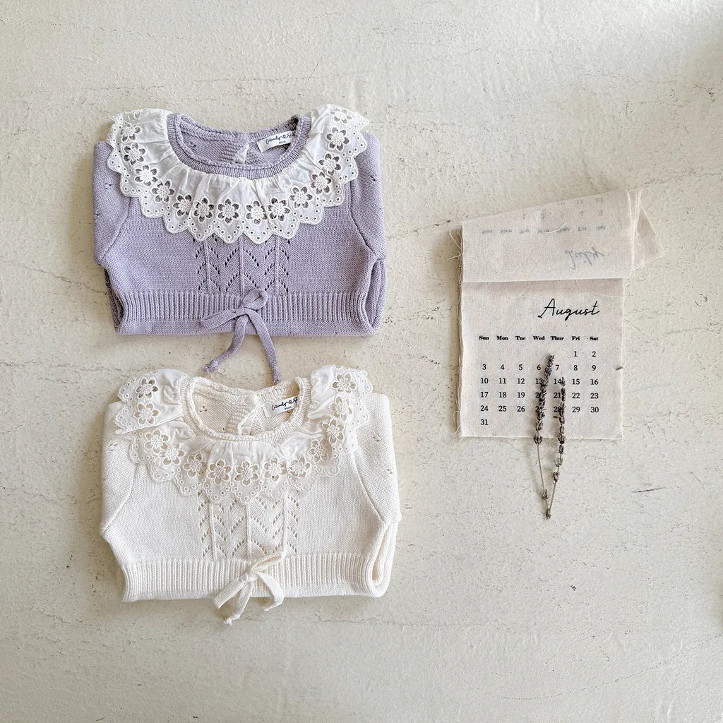 -花柄レース襟付き長袖ニットロンパース【mh0011150】 - mamahalo shop - 長袖ロンパース -  べビー服 - 子供服 - 男の子 - 女の子