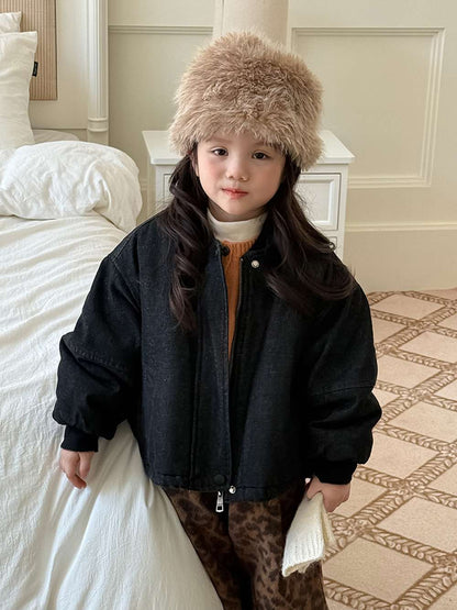 長袖デニムブルゾンジャケット | 中綿入り裏地付き | リブ袖 | 厚手冬アウター【mh0011469】