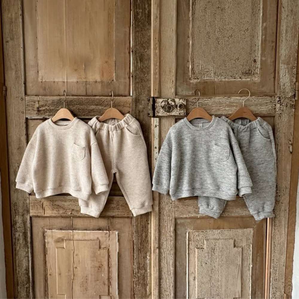 長袖スウェットセットアップ 2点セット | リブニット地 | ゆったり秋冬ベビー服【mh0011492】