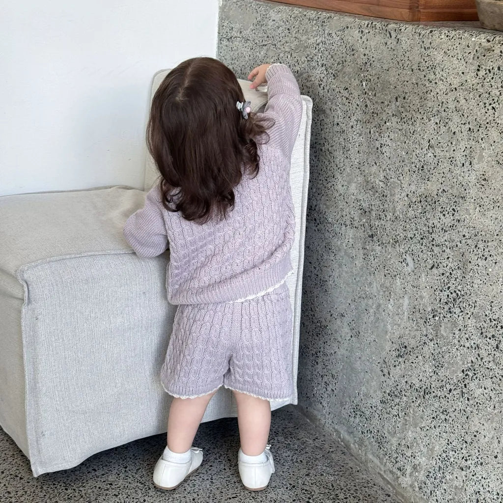 -ケーブルニットカーディガン+ショートパンツ 2点セット【mh0011169】 - mamahalo shop - 長袖セットアップ -  べビー服 - 子供服 - 男の子 - 女の子