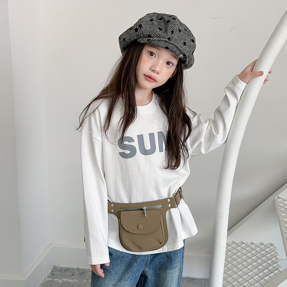 キッズ ジュニア 英字ロゴ プリント クルーネック 長袖Tシャツ【mh0014421】