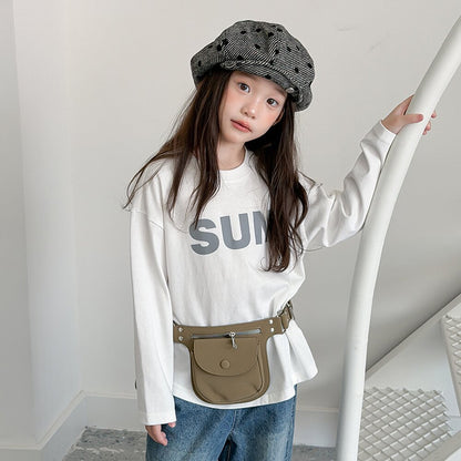 キッズ ジュニア 英字ロゴ プリント クルーネック 長袖Tシャツ【mh0014421】