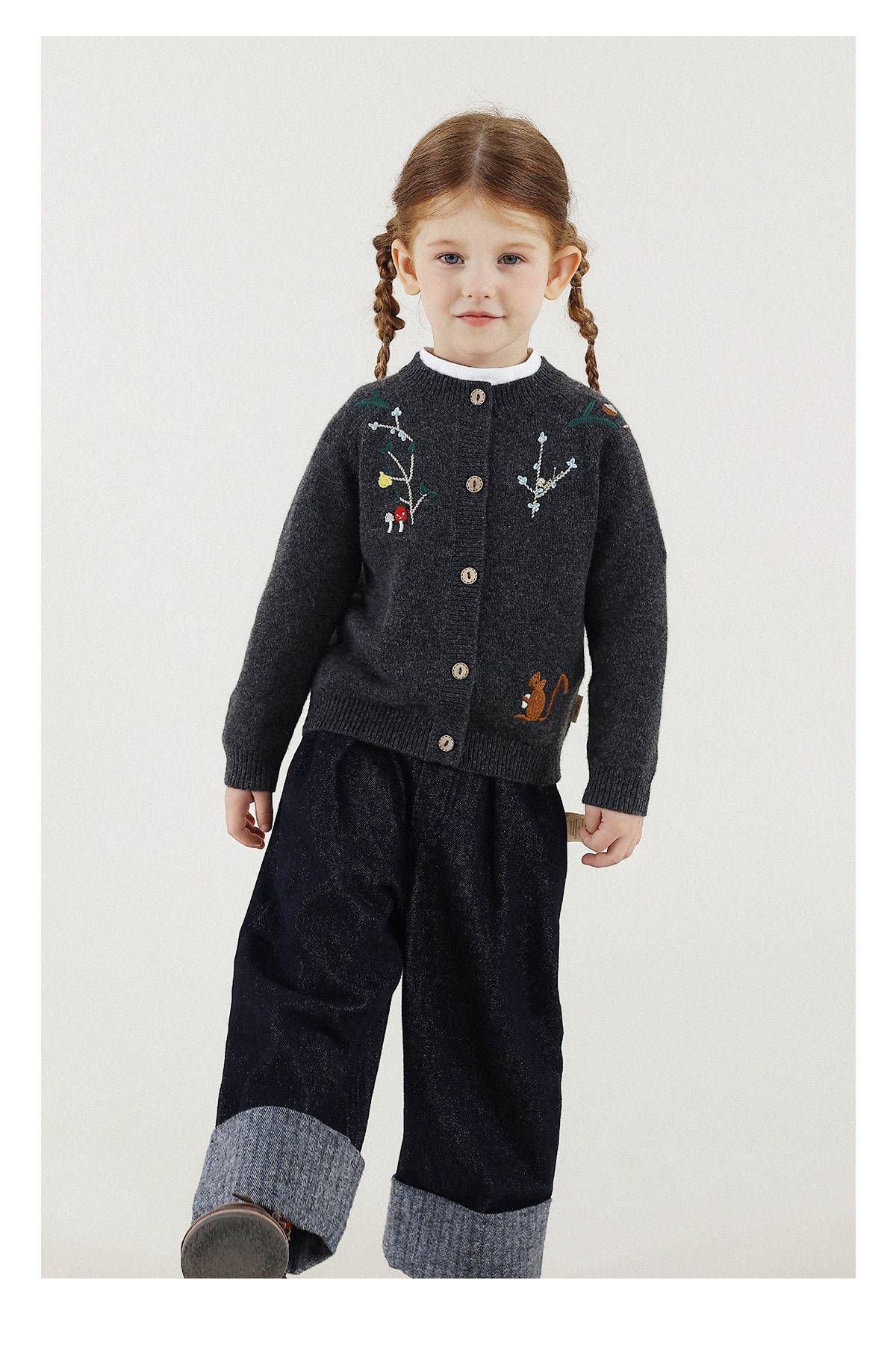 -長袖カーディガン ウール混紡 刺繍デザイン クルーネック【mh0011343】 - mamahalo shop - カーディガン・パーカー -  べビー服 - 子供服 - 男の子 - 女の子