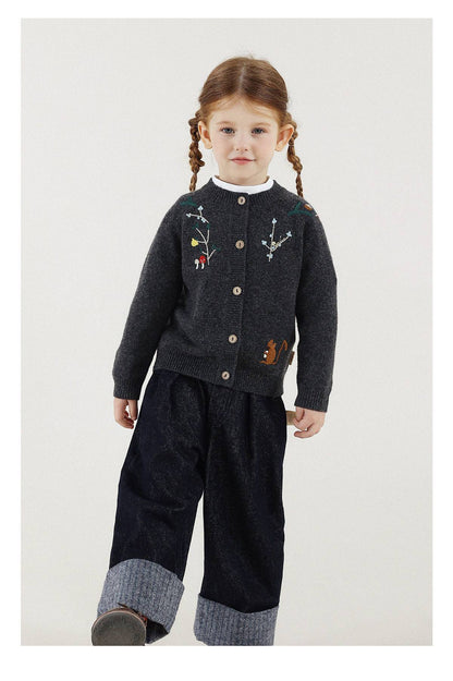 -長袖カーディガン ウール混紡 刺繍デザイン クルーネック【mh0011343】 - mamahalo shop - カーディガン・パーカー -  べビー服 - 子供服 - 男の子 - 女の子