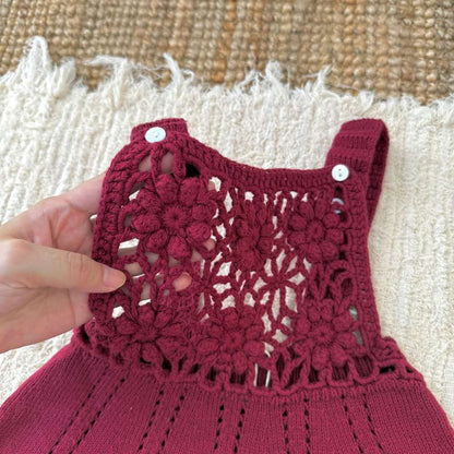 ノースリーブジャンパースカート クロシェ編み サス付き ニットワンピース【mh0011517】