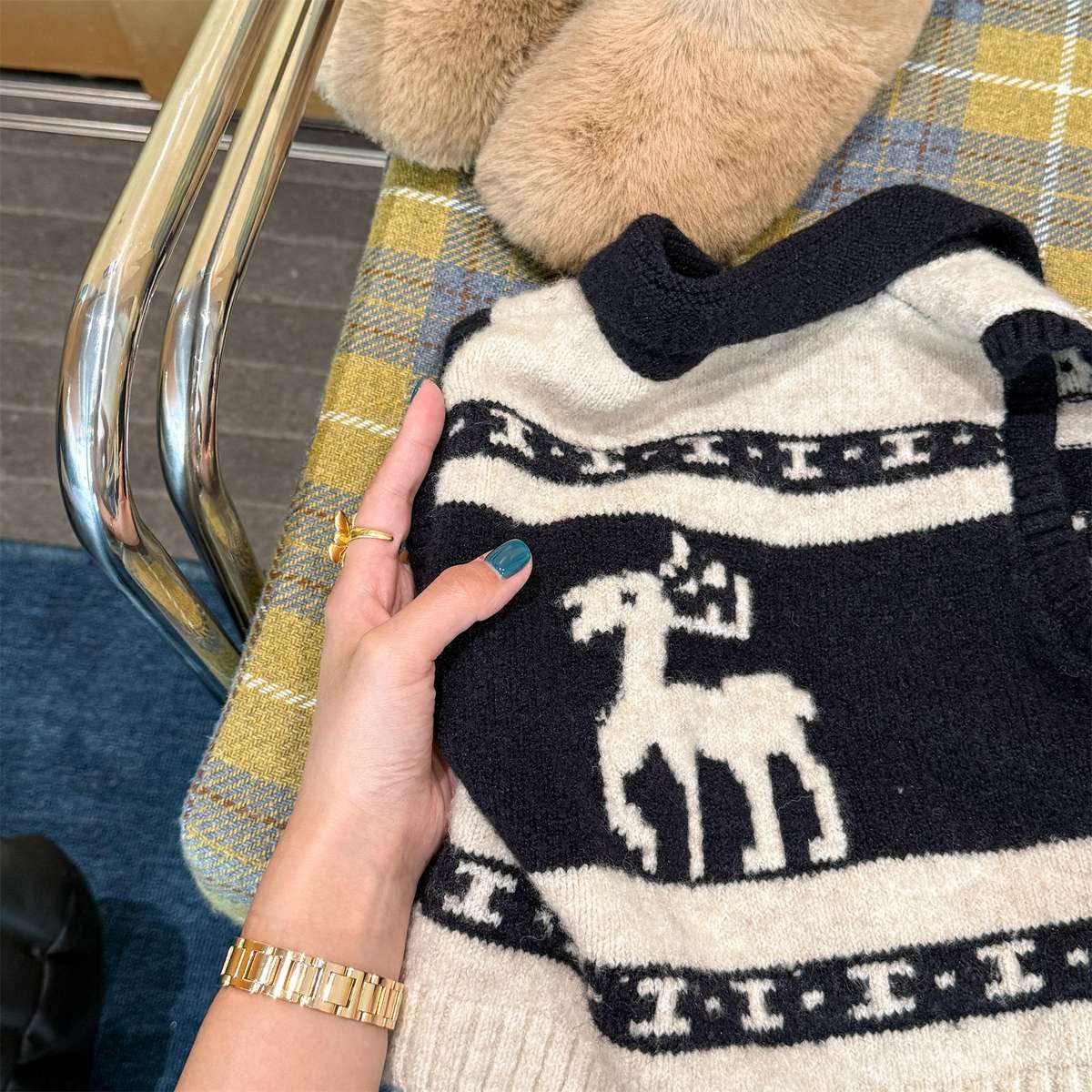 ニットベスト ジップアップ ノルディック柄 ノースリーブ トップス【mh0011429】