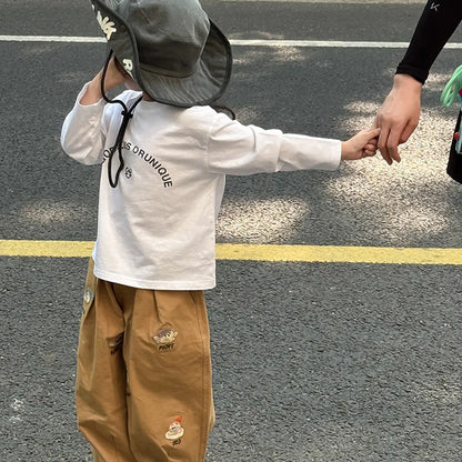 -落書き風キャラクターTシャツ ロゴ入りバックプリント長袖Tシャツ【mh0011065】 - mamahalo shop - 長袖Tシャツ -  べビー服 - 子供服 - 男の子 - 女の子