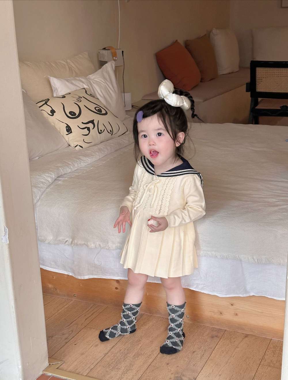 長袖ニットワンピース セーラー襟 プリーツスカート ベビー服【mh0011512】