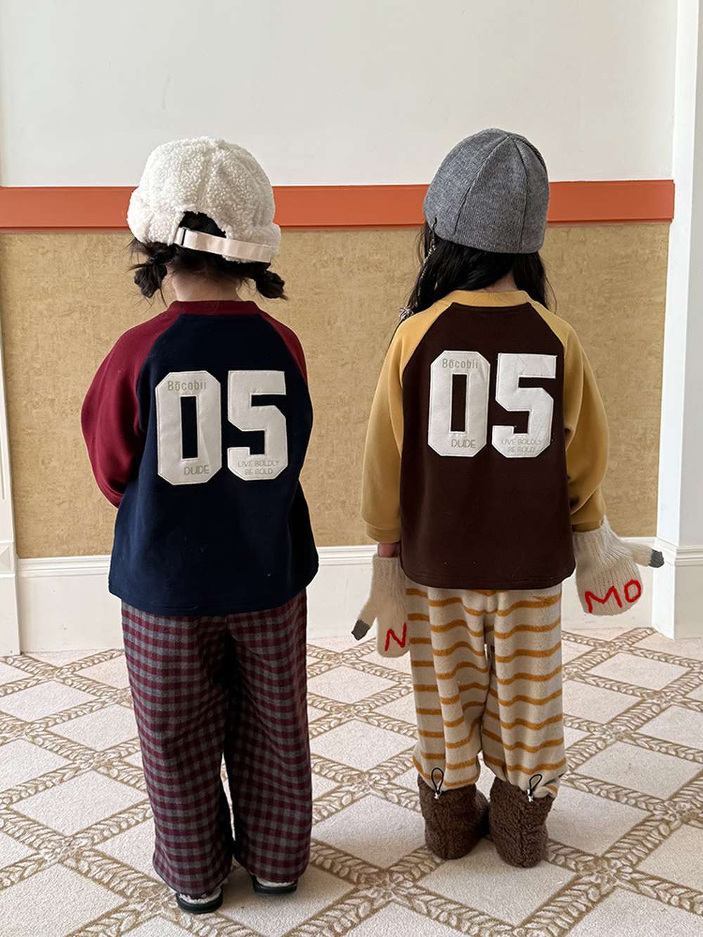 Long pants, brushed lining, check pattern, straight pants [mh0011463]